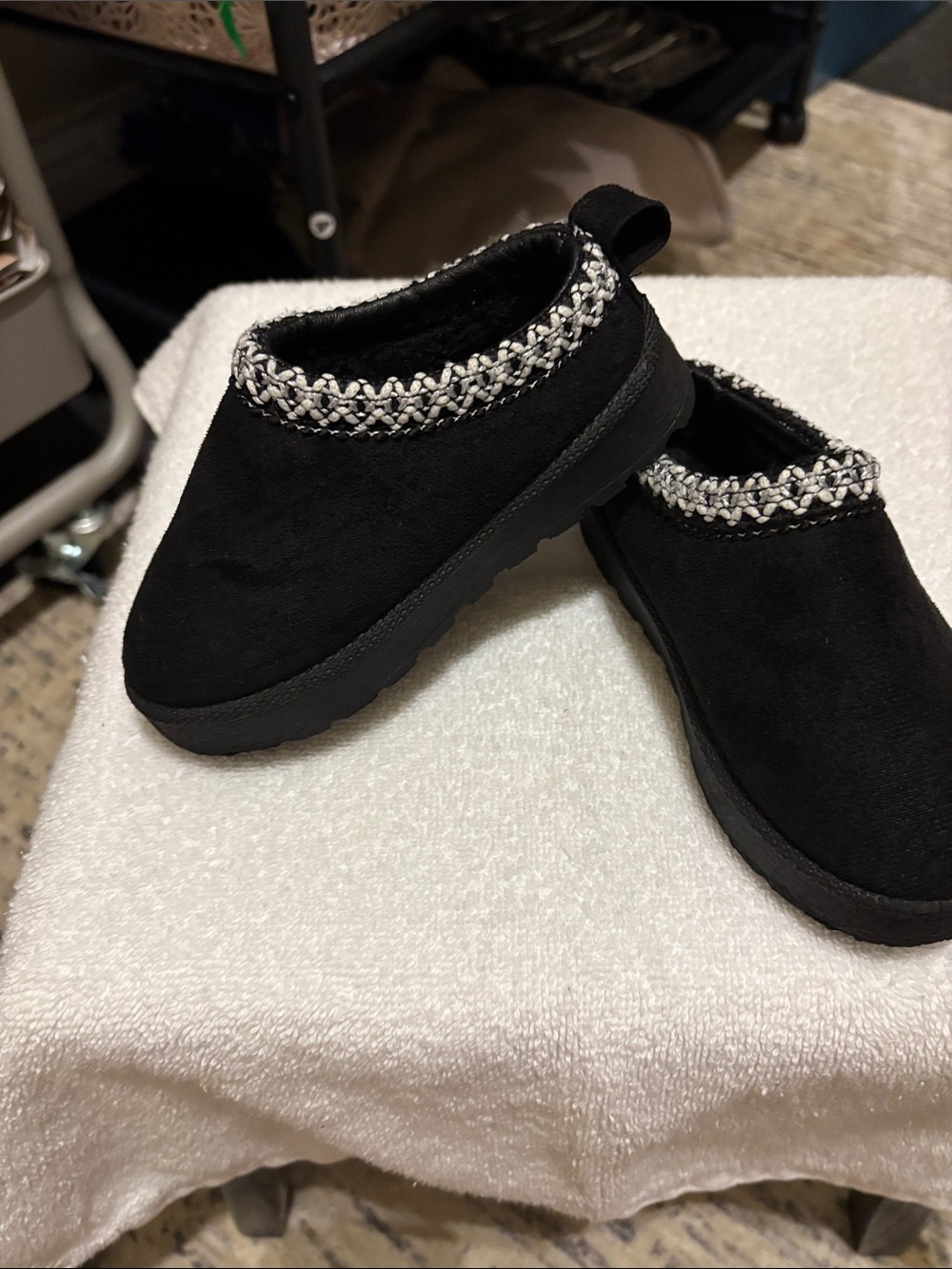 American Exchange Black Kids Slip-On Shoes with White Knit Trim